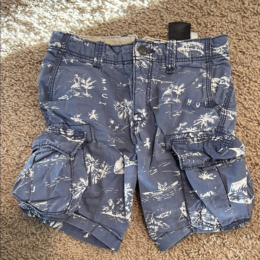H&M Blue and White Cargo Shorts with Floral Print